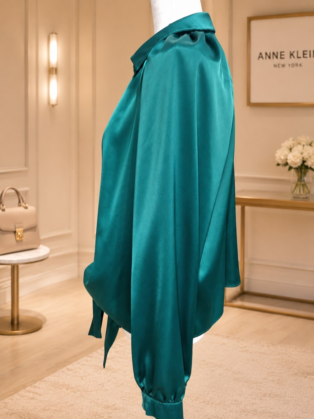 Anne Klein Teal Satin Tie-Front Blouse, NWOT - Picture 5 of 9